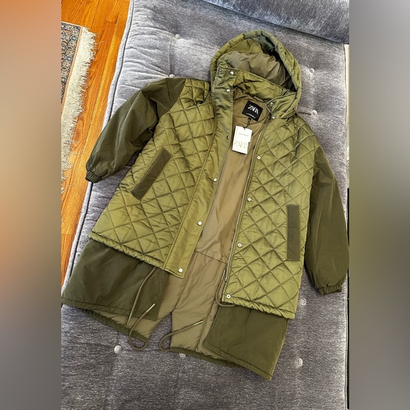 NWT Luxe Minimalist Timeless Zara Water Resistant Hooded Quilted Coat - Picture 17 of 17